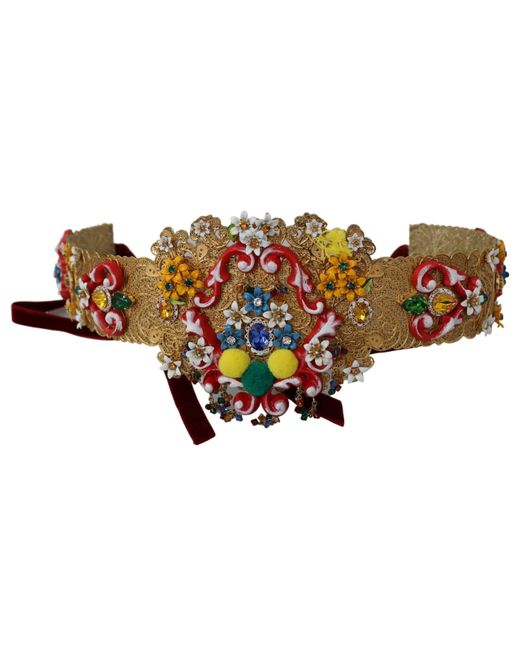 Dolce & Gabbana Black Golden Floral Crystal Embellished Waist Belt
