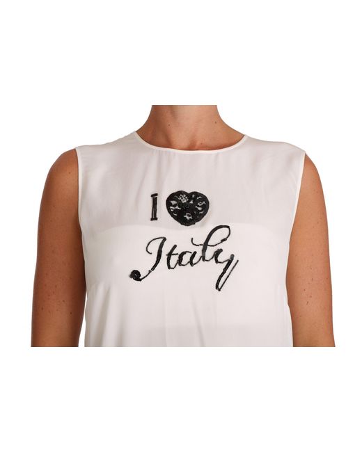 Dolce & Gabbana White Silk I Love Italy Cami T-Shirt