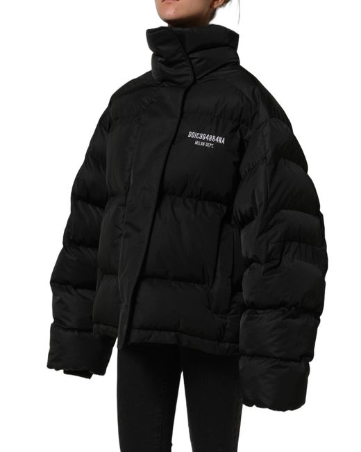 Dolce & Gabbana Black Dgvib3 Embroidered Padded Puffer Jacket Polyester Clothing