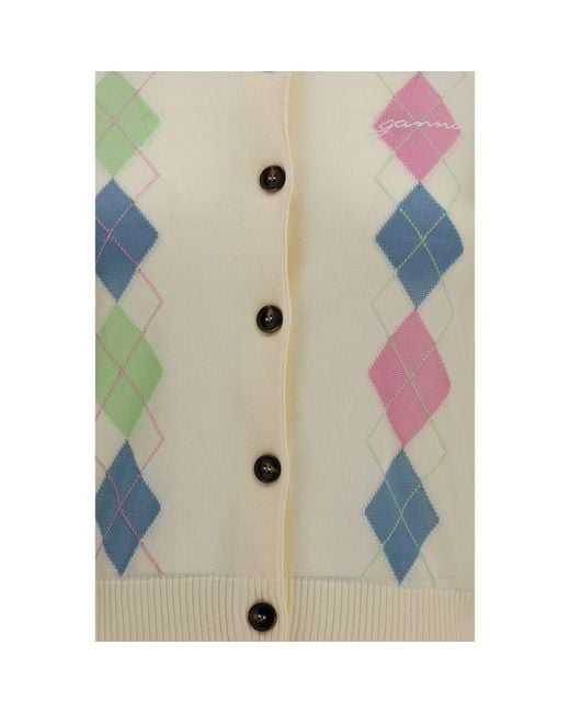 Ganni Green Beige Cotton Cardigan