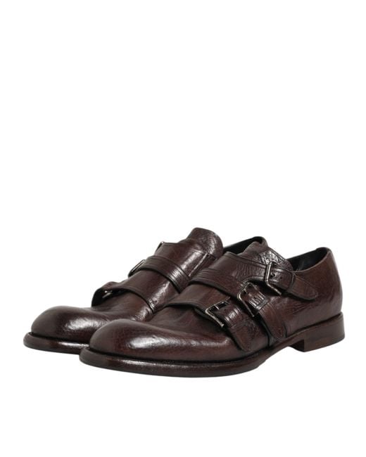 Dolce & Gabbana Brown Leather Monk Strap Formal Derby Shoes for men