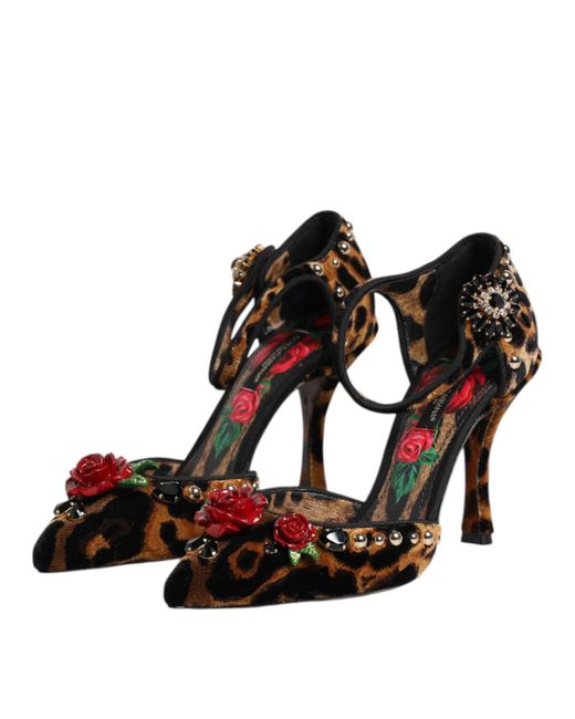 Dolce & Gabbana Multicolor Brown Leopard Crystal Roses Pumps Shoes