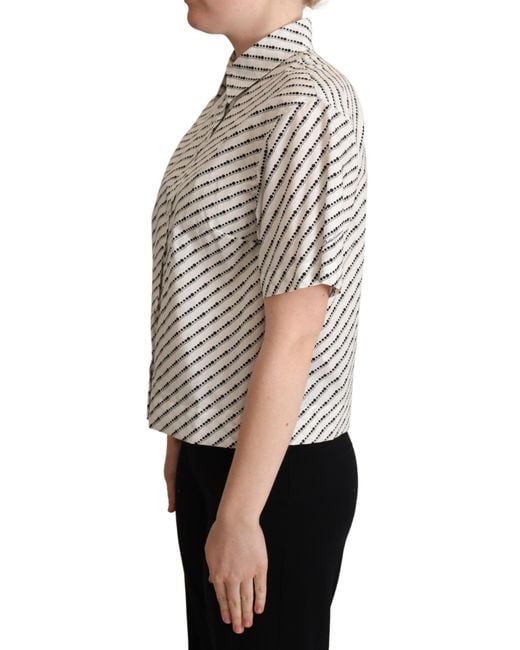 Dolce & Gabbana Gray Dotted Collared Blouse Shirt