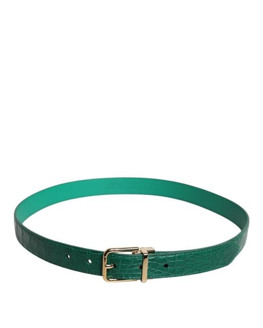 Dolce & Gabbana Green Leather Logo Metal Waist Buckle Belt for men