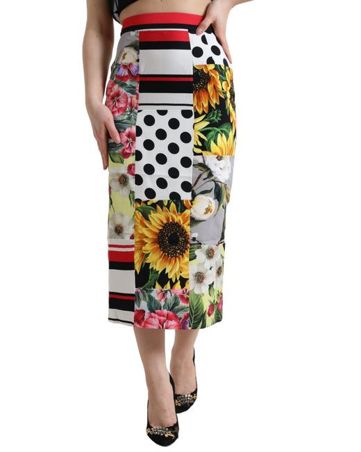 Dolce & Gabbana White Multicolor Patchwork High Waist Pencil Cut Skirt