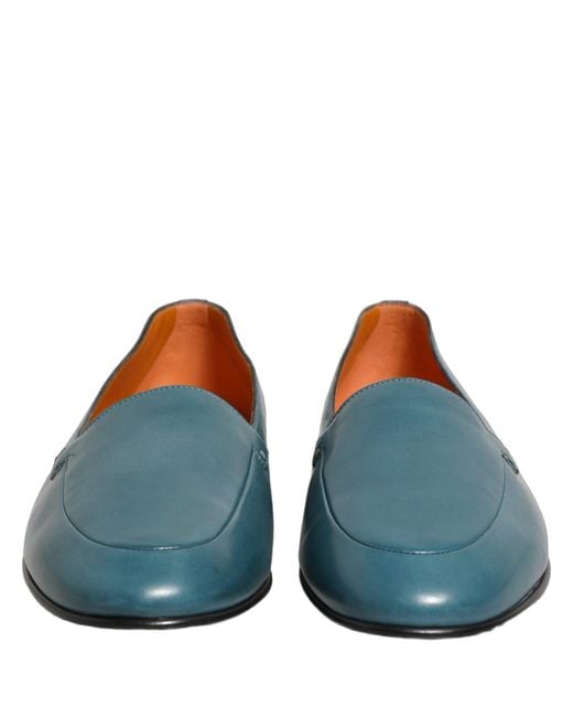 Dolce & Gabbana Blue Leather Logo Slip On Men Loafers Shoes for men