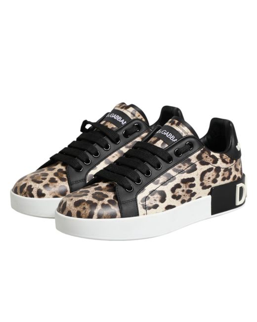 Dolce & Gabbana Black Portofino Sneakers In Leopard-print Calfskin Nappa for men