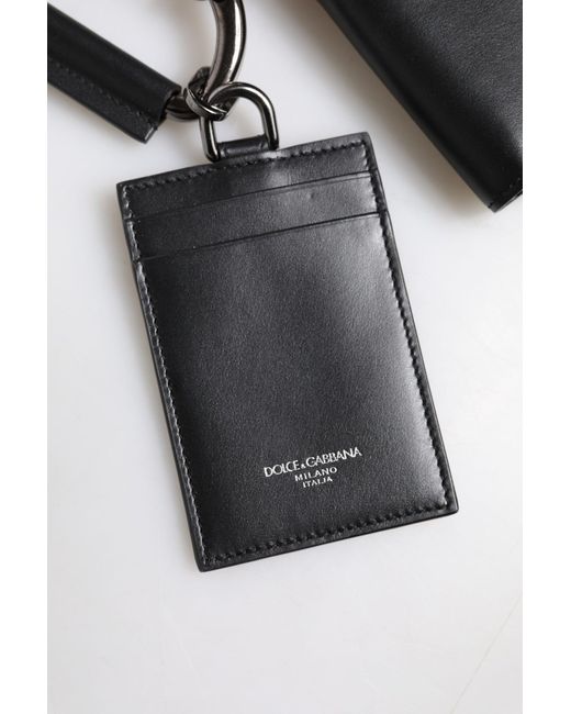 Dolce & Gabbana Leather Lanyard Zip Around Card Holder Wallet in