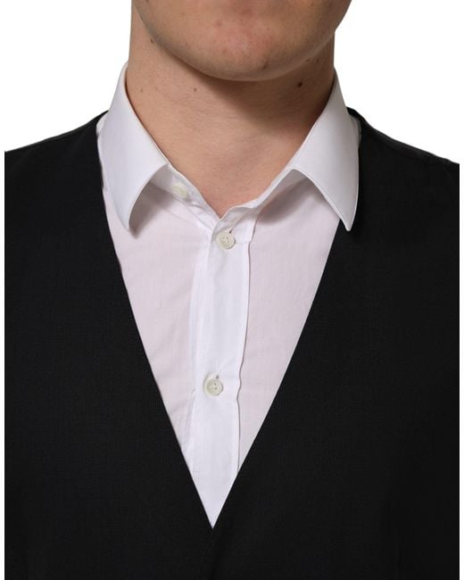 Dolce & Gabbana Black Wool Single Breasted Waistcoat Vest for men
