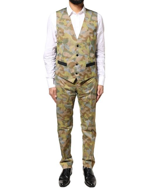 Dolce & Gabbana Natural Multicolor Camouflage Sicilia 3 Piece Suit for men