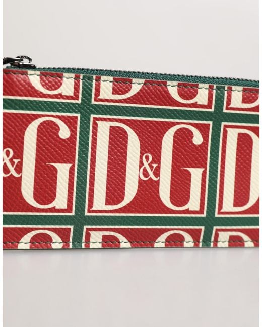 Dolce & Gabbana Green Calf Leather Logo Print Monogram Card Holder Wallet for men