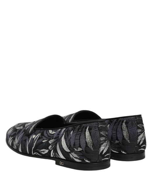 Dolce & Gabbana Black Leaf Embroidery Dress Men Loafers Shoes for men
