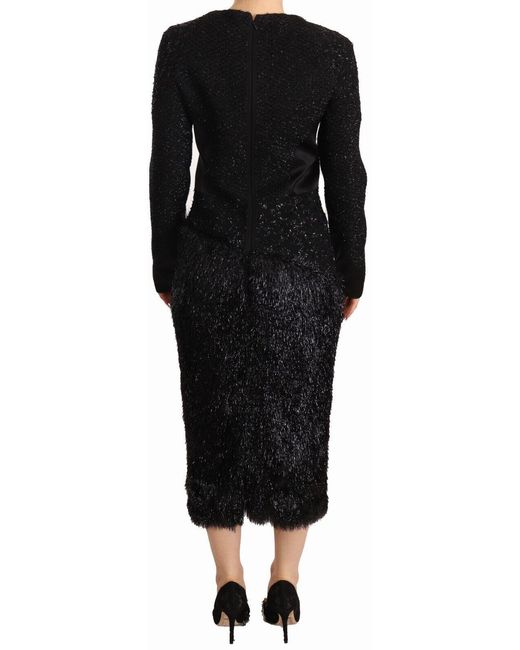 Masha Ma Black Studs Embellished Long Sleeves Sheath Midi Dress