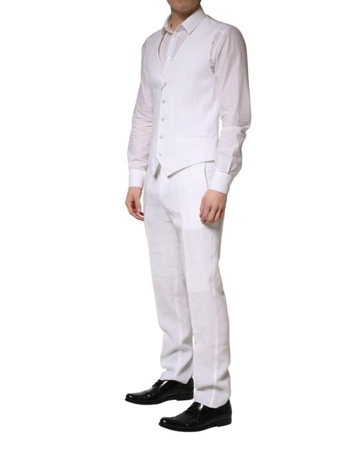 Dolce & Gabbana Multicolor White Sartoria Linen 2 Piece Men Formal Suit for men