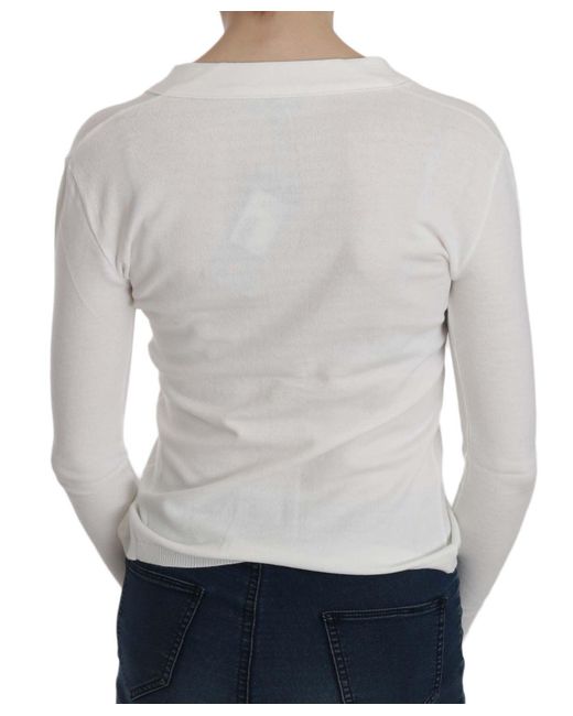 Byblos White V-Neck Long Sleeve Cropped Cardigan Tops Sweater