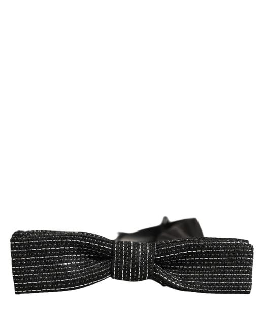 Dolce & Gabbana Men Black Silver Ribbed Adjustable Neck Papillon Bow Tie for men