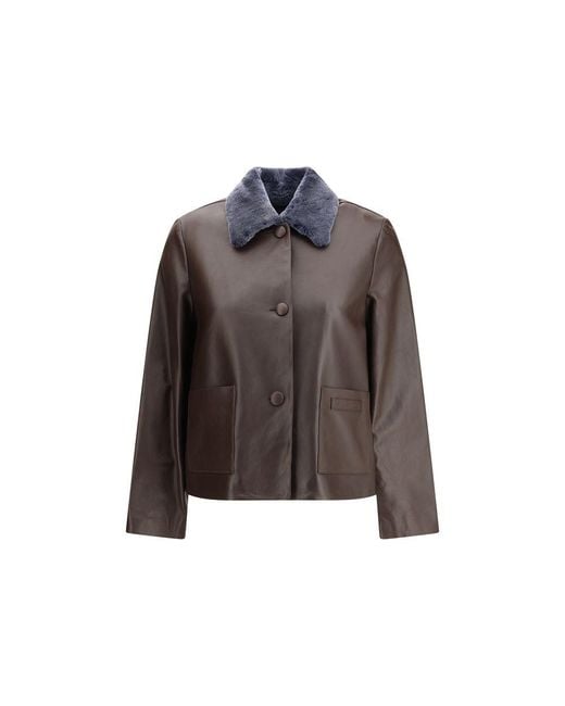 Marni Brown Leather Leather Jacket