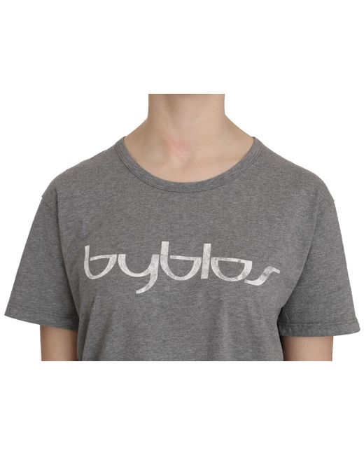 Byblos Gray Cotton Grey Short Sleeve Round Neck Top T
