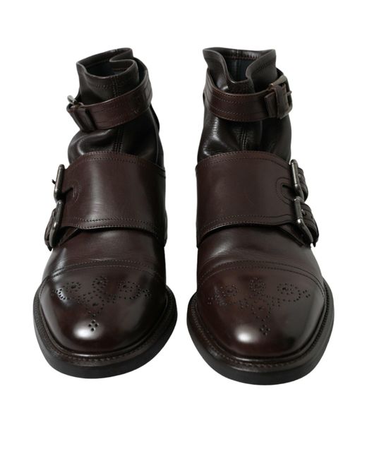 Dolce & Gabbana Black Brown Leather Straps Ankle Boots Shoes for men