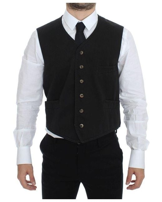 Dolce & Gabbana Blue Cotton Blend Dress Vest Gilet for men