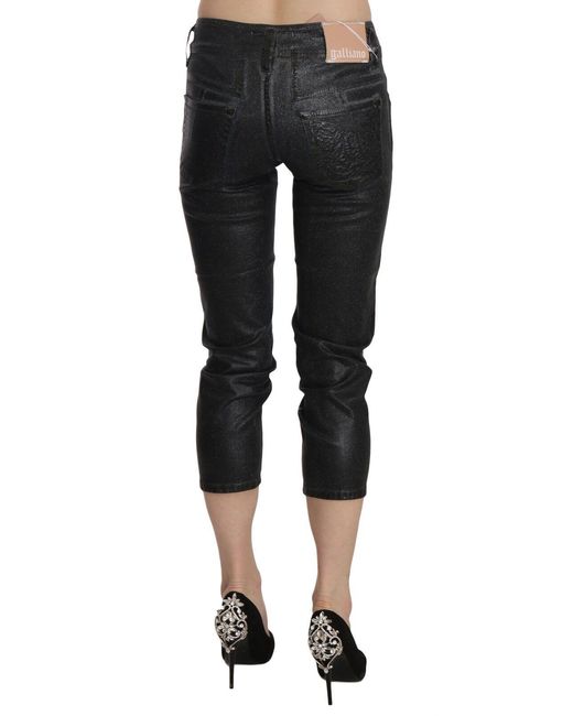 John Galliano Black Washed Mid Waist Slim Leg Cropped Denim Pants