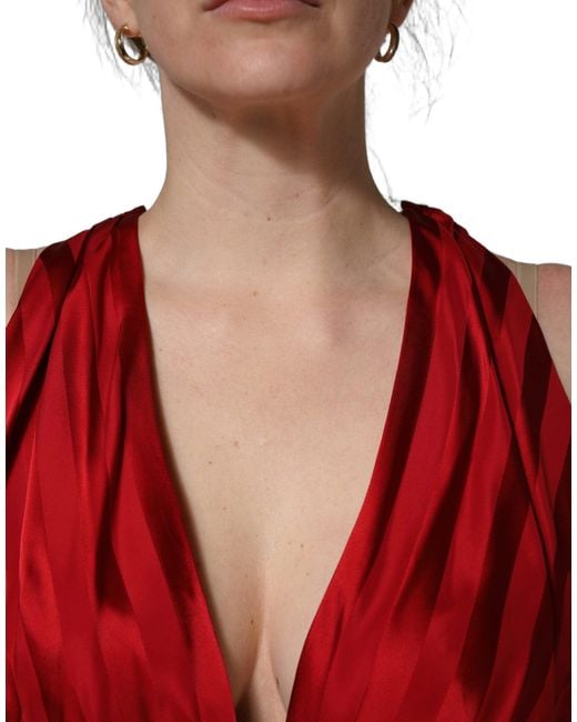 Dolce & Gabbana Red Plunging Halterneck Draped Jumpsuit Dress