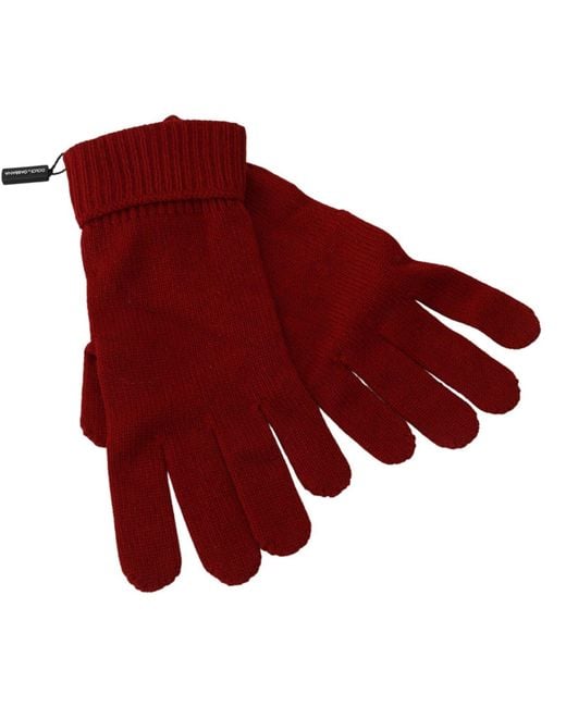 Dolce & Gabbana Red Cashmere Knit Winter Gloves for men
