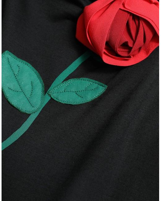 Dolce & Gabbana Black Wool Sleeveless Rose Applique Dress