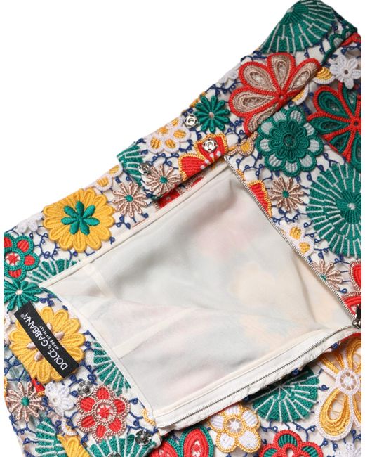 Dolce & Gabbana Multicolor Floral Lace High Waist Mini Skirt for men