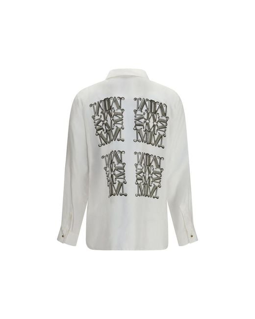 Max Mara Gray White Silk Dress Shirt