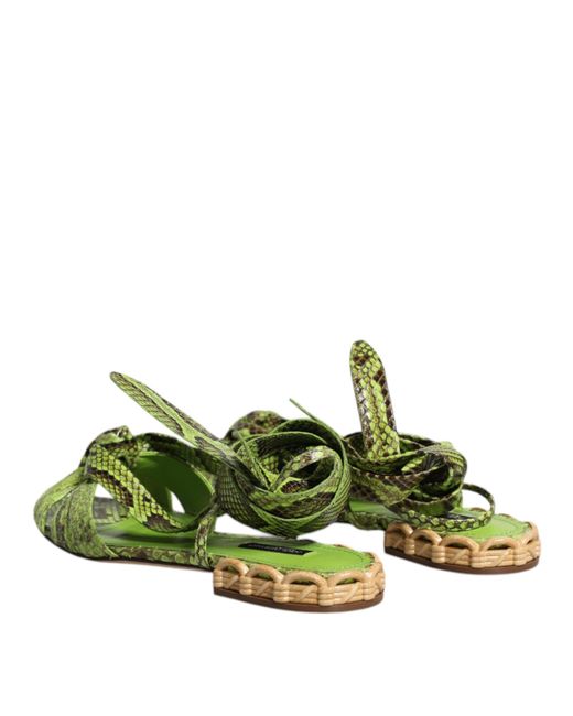 Dolce & Gabbana Green Animal Print Ankle Wrap Sandals Shoes