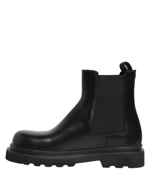 Dolce & Gabbana Black Chelsea Boots Leather Slip On Men Shoes for men