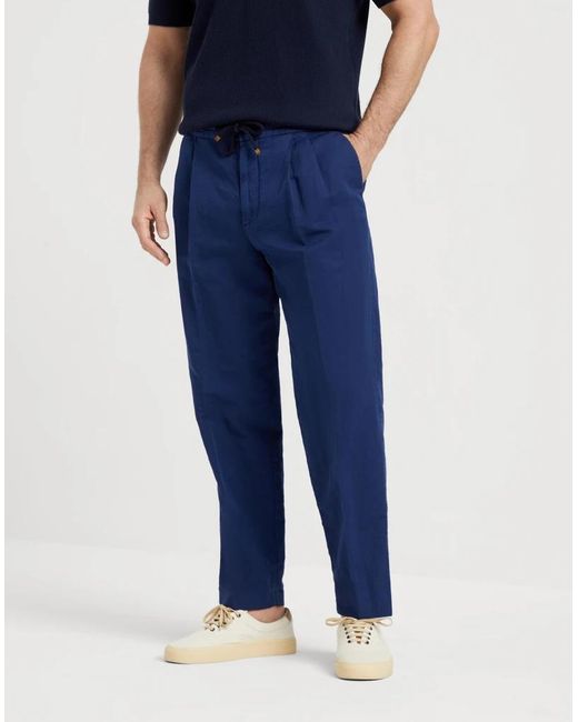 Brunello Cucinelli Blue Linen Casual Pants for men