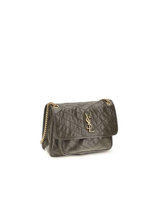 Saint Laurent Gray Bicolor Calf Leather Bos Taurus Shoulder Bag
