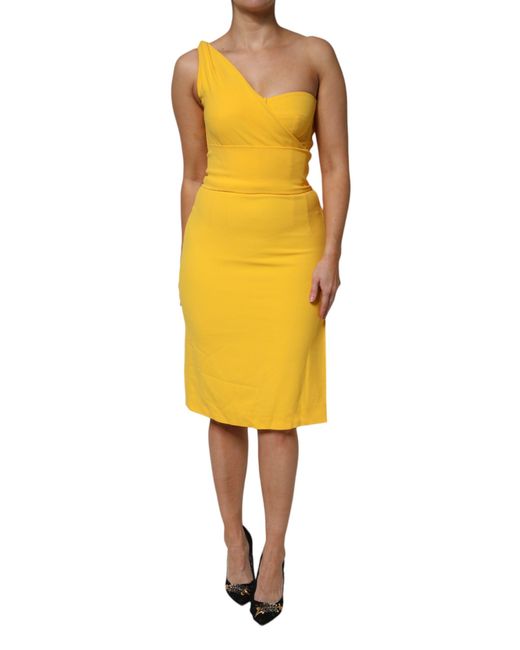 Dolce & Gabbana Yellow One Shoulder Side Slit Midi Dress for men