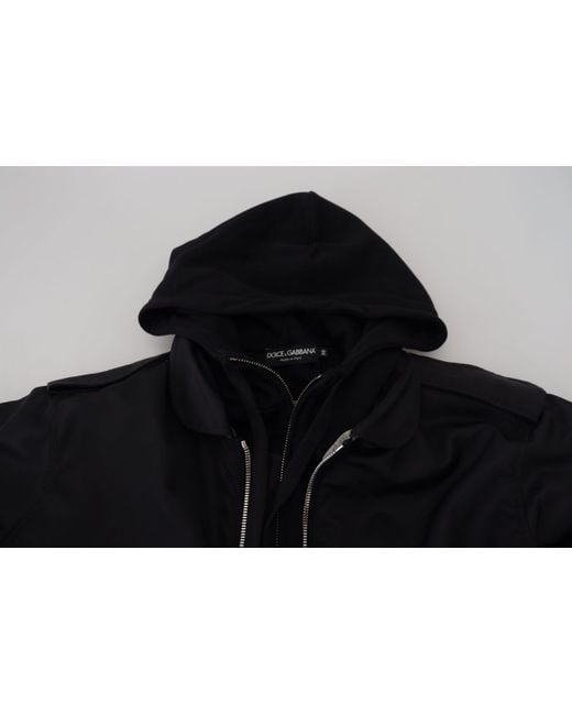 Dolce & Gabbana Black Nylon Hooded Full Zip Coat Jacket for men