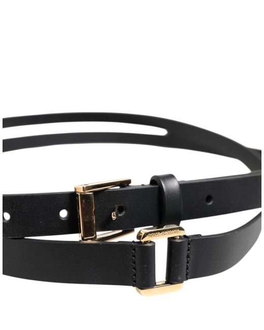 Dolce & Gabbana Black Double Strap Leather Buckle Belt for men