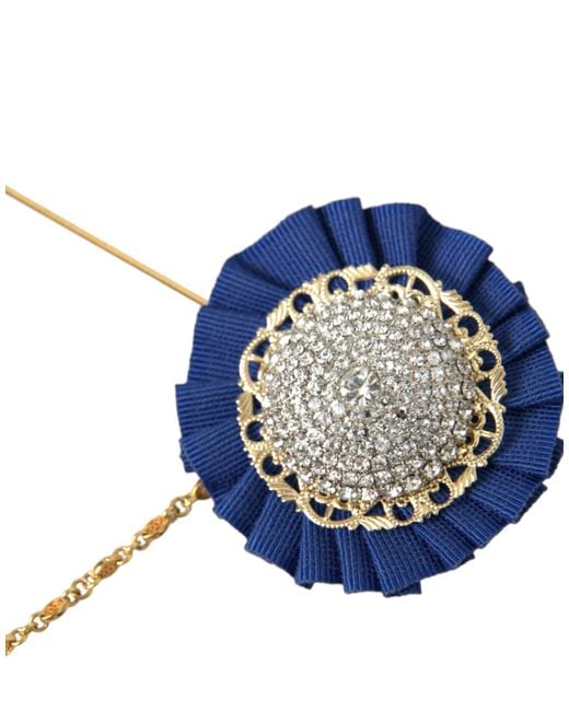 Dolce & Gabbana Blue Brass Crystal Brooch Lapel Pin for men