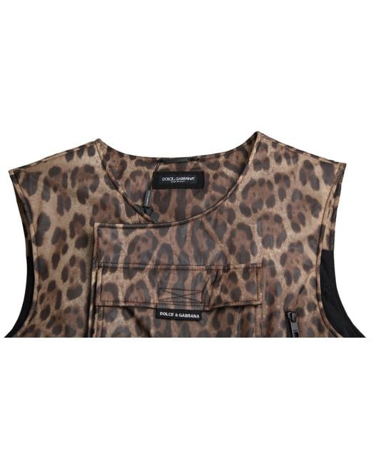 Dolce & Gabbana Black Leopard Silk Sleeveless Sportswear for men
