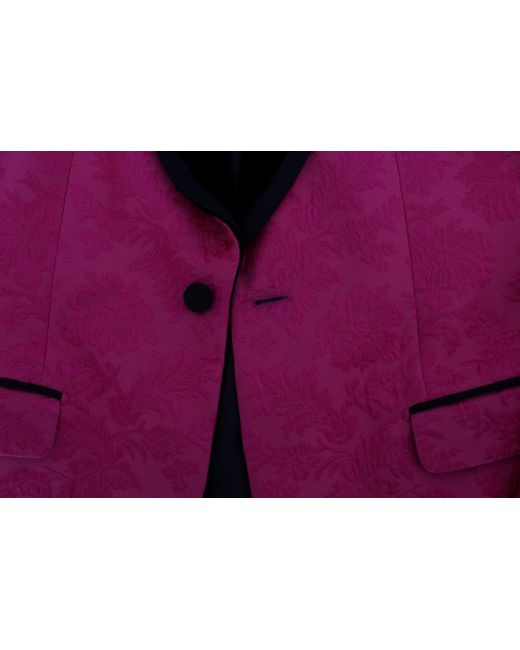 Dolce & Gabbana Red Floral Brocade Slim Blazer Jacket for men
