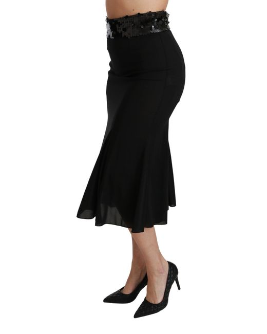 Dolce & Gabbana Black High Waist Mermaid Midi Silk Skirt