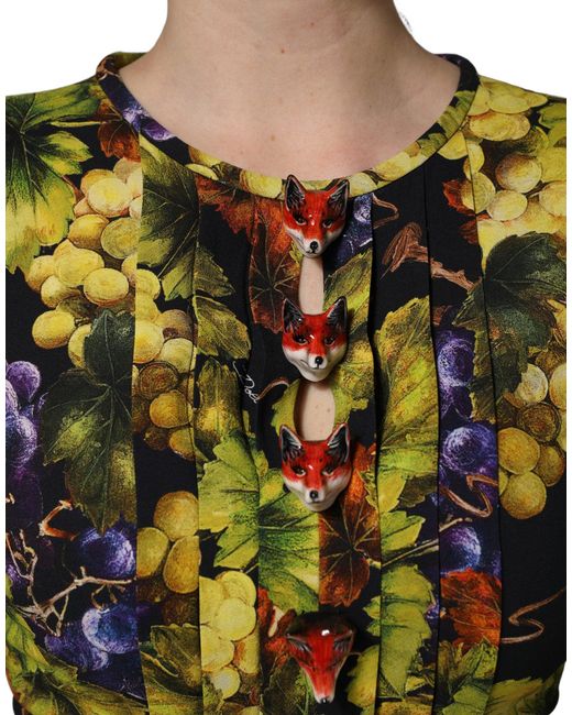Dolce & Gabbana Green Multicolor Grape Print Longsleeve Midi Dress