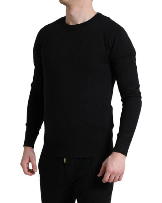 Dolce & Gabbana Black Cotton Crew Neck Men Pullover Sweater for men