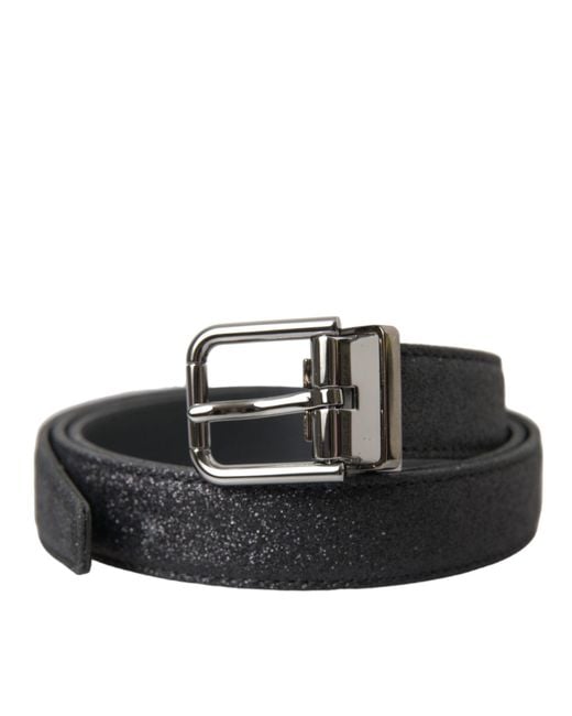 Dolce & Gabbana Black Glittered Leather Buckle Belt