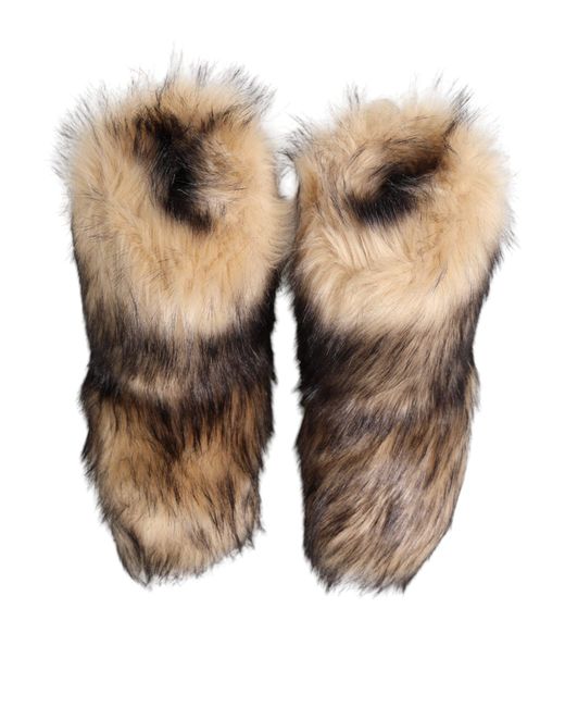 Dolce & Gabbana Brown Faux Skim Ski Fur Men Short Boots Shoes for men