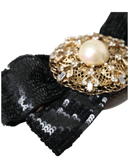 Dolce & Gabbana Black Sequin Pearl Handmade Brooch Hair Pin