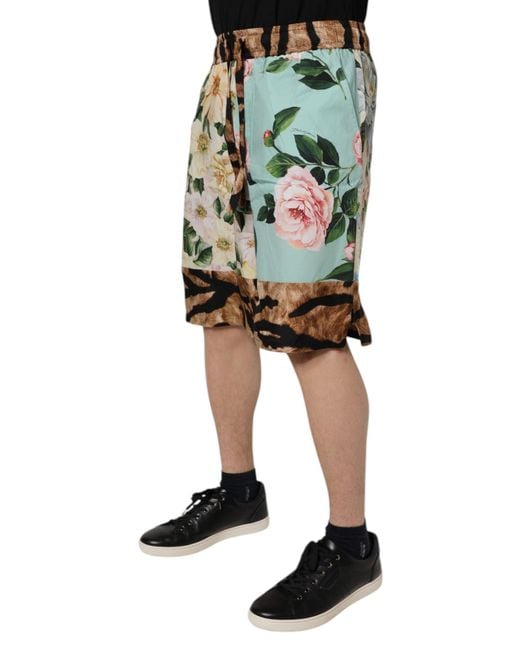 Dolce & Gabbana Green Floral Animal Print Shorts for men