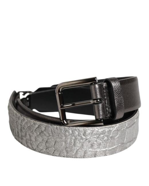 Dolce & Gabbana Black Pebbled Texture Leather Buckle Belt for men