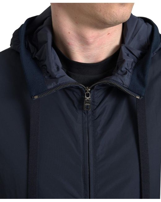 Dolce & Gabbana Blue Hooded Logo Full Zip Sweater for men
