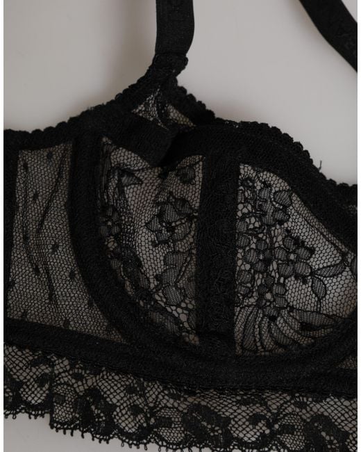 Dolce & Gabbana Black Floral Lace Nylon Balconcino Bra Underwear